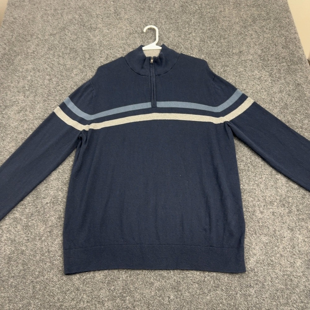 Banana Republic Sweater Mens XL Navy Blue Cotton Silk Cashmere Quarter Zip Style